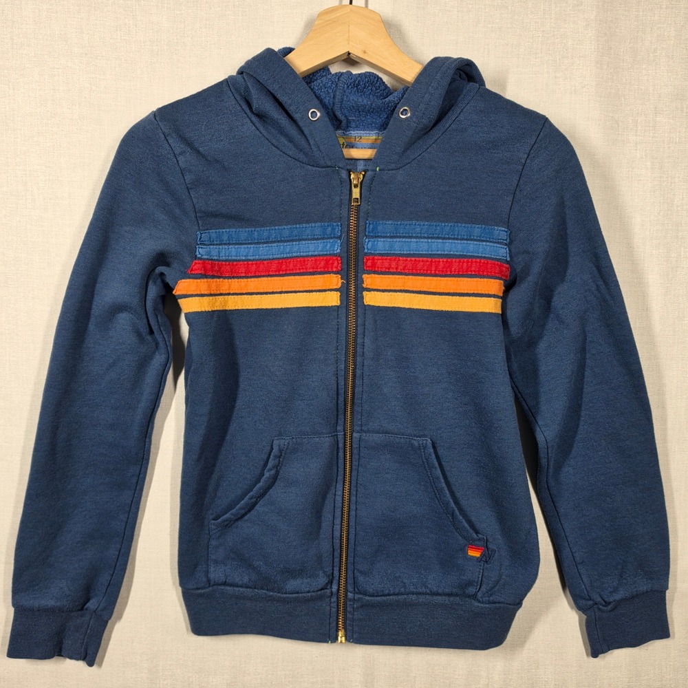 Aviator Nation Hoodie Kids 12 Retro Vintage Style Rainbow Stripe Sweatshirt